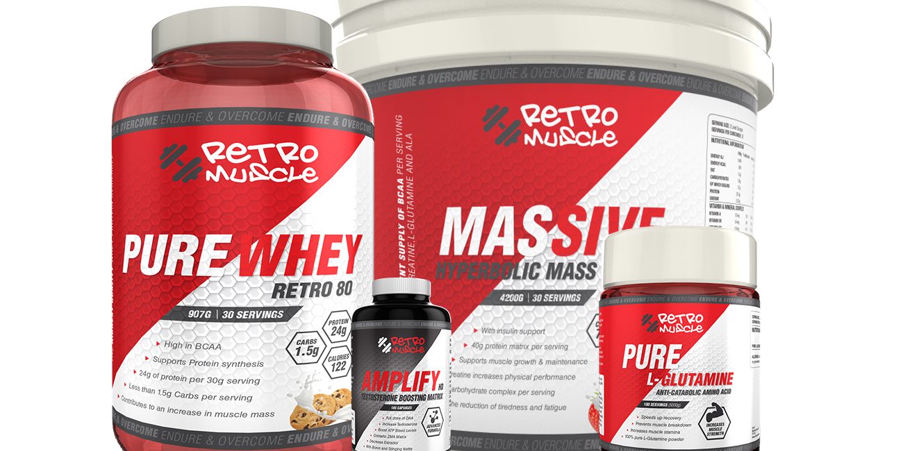 Product Packaging Retro Muscle Bespoke Sports Supplements to fulfil any active lifestyle